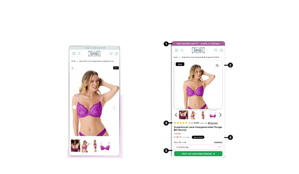 Two smartphone screens showing a lingerie product on an e-commerce platform.