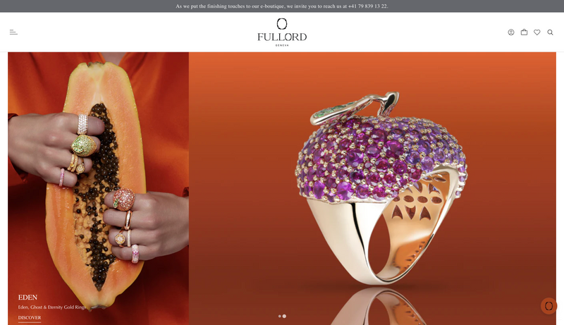 Jewelry display with a ring on a reflective surface, featuring the Fullord brand.